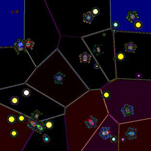 False-color recording of bugbots using info-chemo-taxis to follow scent sources moving in circles